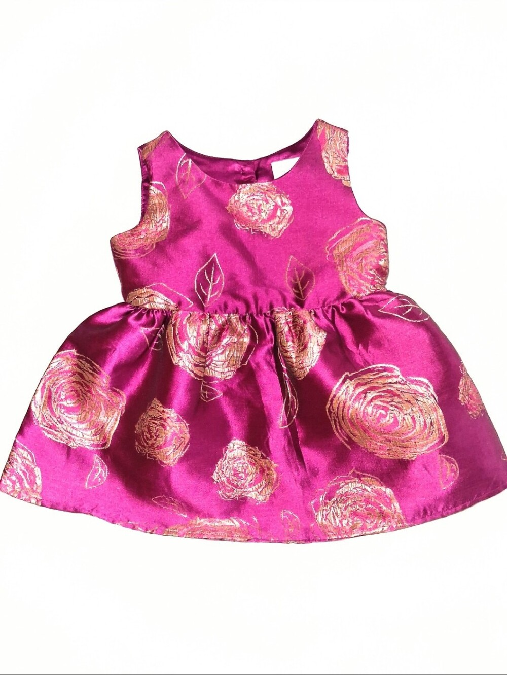 Children's Place Metallic Gold Rose Jacquard Baby Girl Holiday Dress 18-24 Month